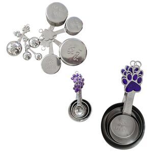 Stainless Steel Measuring Cups & Spoons Purple Paw Handles Cute Kitchen Set